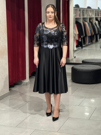 Rochii de seara scurte - Rochie neagra cu paiete bleumarin mod.555