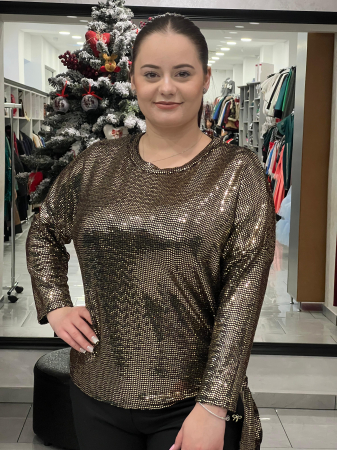 Bluze - Bluză aurie marime universala cu paiete și accesoriu lateral cu fundă
