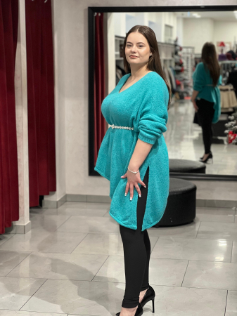 Pulover aqua asimetric cu colț [2]