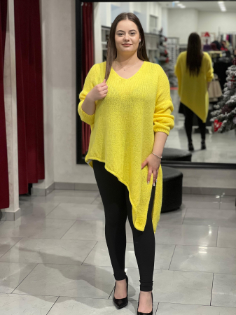 Marimi mari - Pulover galben asimetric cu colț