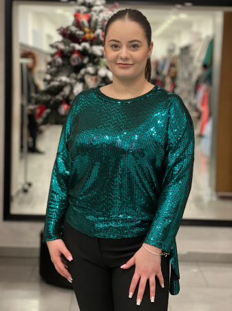 Bluze - Bluză verde marime universala cu paiete și accesoriu lateral cu fundă