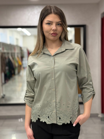 Bluze - Cămașă kaki cu broderie 12410