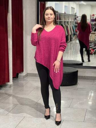 Imbracaminte femei - Pulover fucsia asimetric cu colț