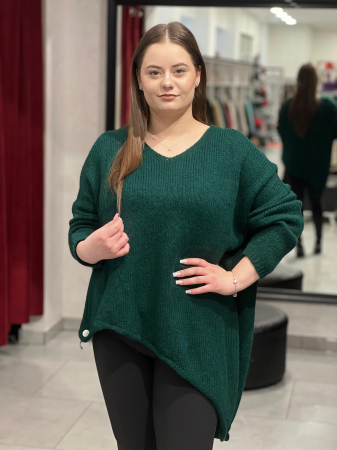 Vezi tot - Pulover verde închis asimetric cu colț