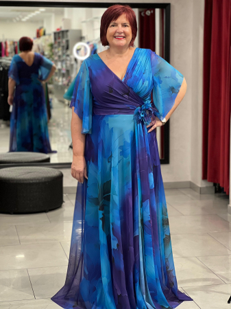 Rochii de seara lungi - Rochie albastra evazată din voal 2864