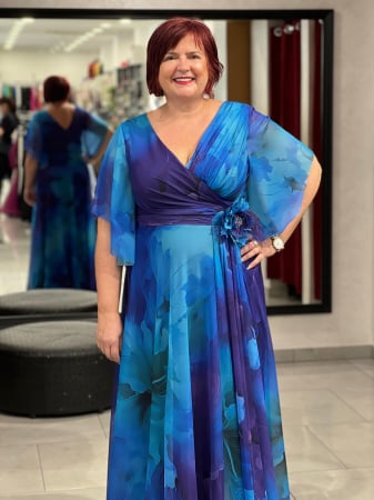 Rochie albastra evazată din voal 2864 [2]
