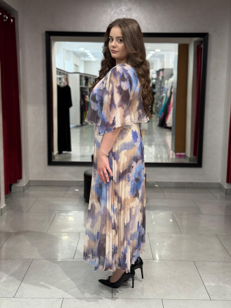 Rochie bej cu print floral mov si pliseuri mod. 7713 [1]