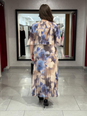 Rochie bej cu print floral mov si pliseuri mod. 7713 [3]