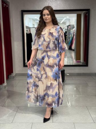 Rochie bej cu print floral mov si pliseuri mod. 7713 [2]