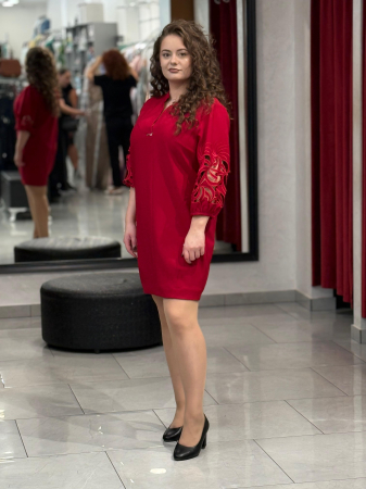 Rochii de zi - Rochie rosie cu maneca dantela 7579