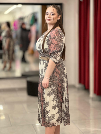 Rochie alba cu model maro [1]