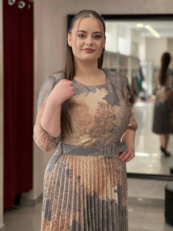 Rochie gri cu pliuri si print  [1]