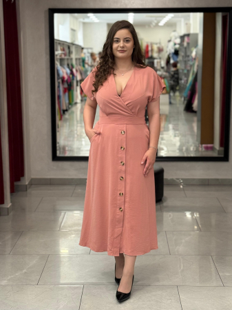 Rochii de zi - Rochie roz somon cu nasturi mod. 0411
