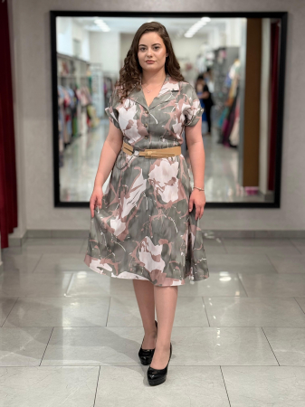 Rochie kaki cu rever si print mod. 2257