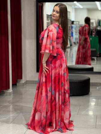 Rochie lunga rosie cu flori [2]