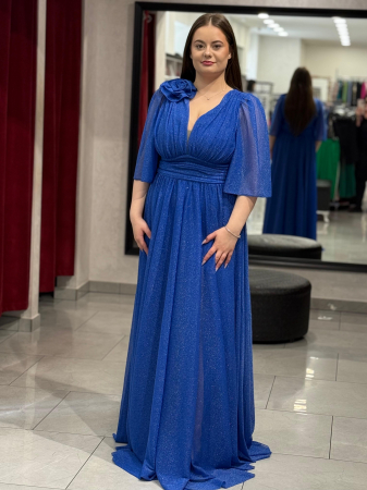 Rochii de seara lungi - Rochie lunga albastru electric sidefat 4504