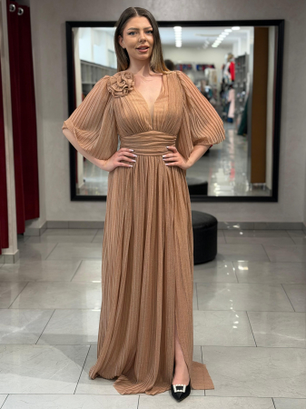 Rochii de seara lungi - Rochie lunga bej sidefata 4504