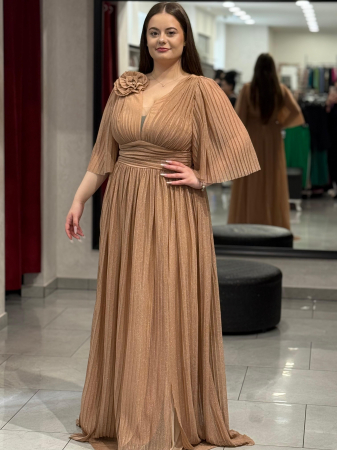 Rochii de seara - Rochie lunga bej sidefata 4504