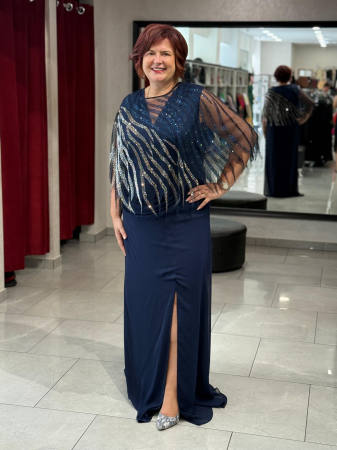 Rochii de seara - Rochie lunga bleomarin cu capa detasabila