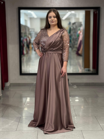 Rochii de seara lungi - Rochie lunga mocha satinata 2854