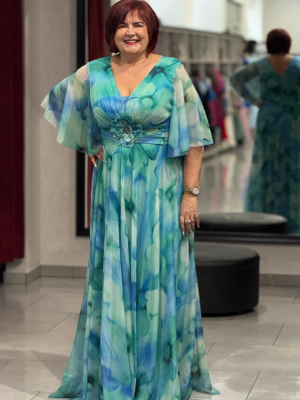 Rochie lunga albastra cu flori [2]