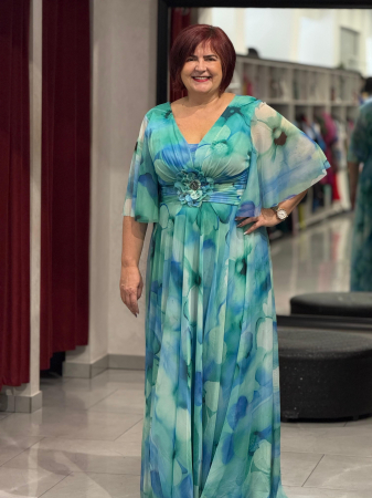 Rochie lunga albastra cu flori