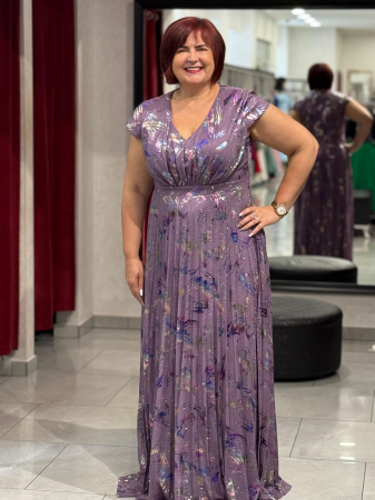 Rochii de seara lungi - Rochie lunga mov cu print colorat