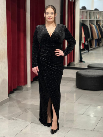 Rochie lunga neagră catifea glitter 4425