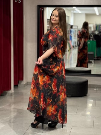 Rochie lunga neagra cu model floral rosu [3]