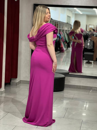 Rochie lunga fucsia cu strasuri 7032 [3]