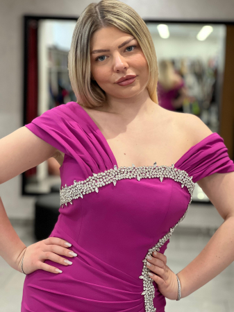 Rochie lunga fucsia cu strasuri 7032 [1]