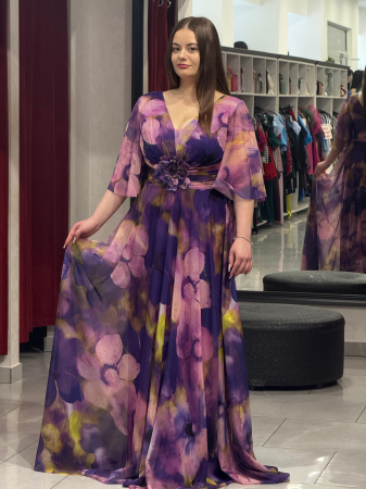 Rochii de seara lungi - Rochie lunga mov cu flori