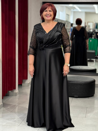 Rochii de seara lungi - Rochie lunga neagra satinata 2854