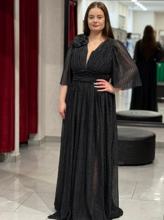 Rochii de seara - Rochie lunga neagra sidefata 4504
