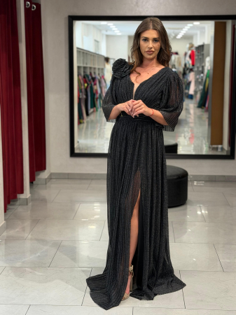 Rochii de seara lungi - Rochie lunga neagra sidefata 4504