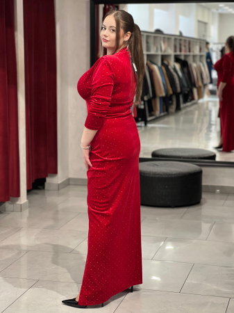 Rochie lunga rosie catifea glitter 4425 [2]