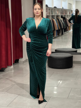 Rochie lunga verde catifea glitter 4425