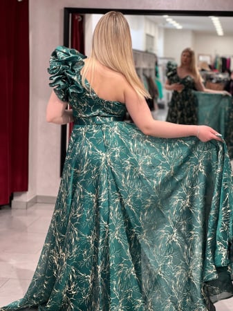 Rochie lunga verde cu insertii aurii si decor pe umar 4689 [4]