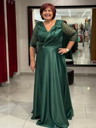 Rochii de seara lungi - Rochie lunga verde satinata 2870