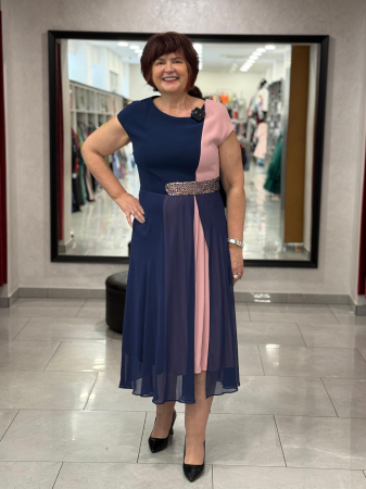 Rochii de zi - Rochie bleomarin cu roz EverDress