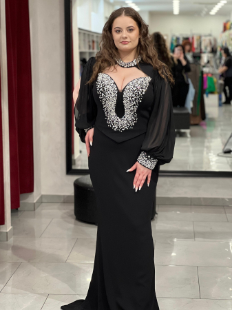 Rochii de seara lungi - Rochie lunga mulata neagra cu bolero 1077