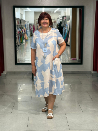 Rochii de zi - Rochie midi albastra cu alb mod. 11119