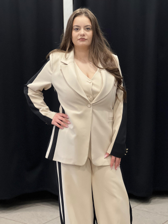 Costum office 3 piese bej si negru 5652 [1]