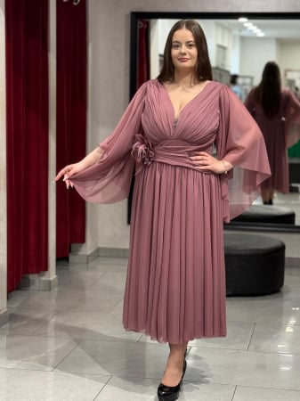Rochie midi roz praf din voal [2]