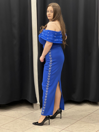 Rochie midi albastra cu decor de perle 2635 [1]
