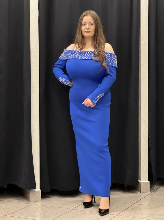 Rochii de seara - Rochie midi albastra cu maneci 9392