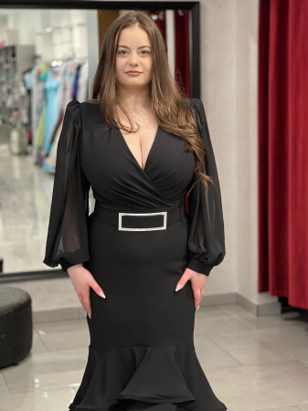 Rochie midi neagra cu volane 2197 [1]