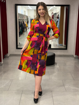 Rochii de zi - Rochie multicolora cu portocaliu