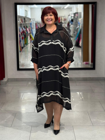 Rochii de zi - Rochie neagra cu dantela alba mod. 8936