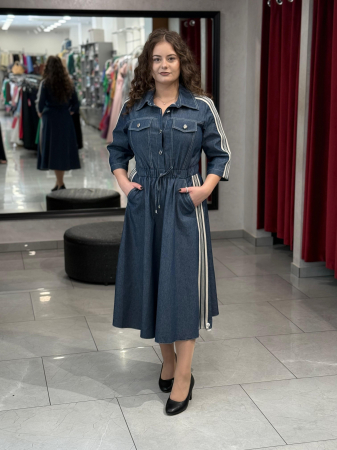 Rochii de zi - Rochie denim cu dungi pe maneca 7514